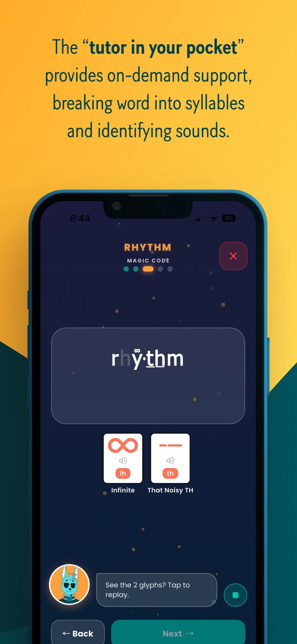 Tutor breaking the word rhythm into syllables and sounds
