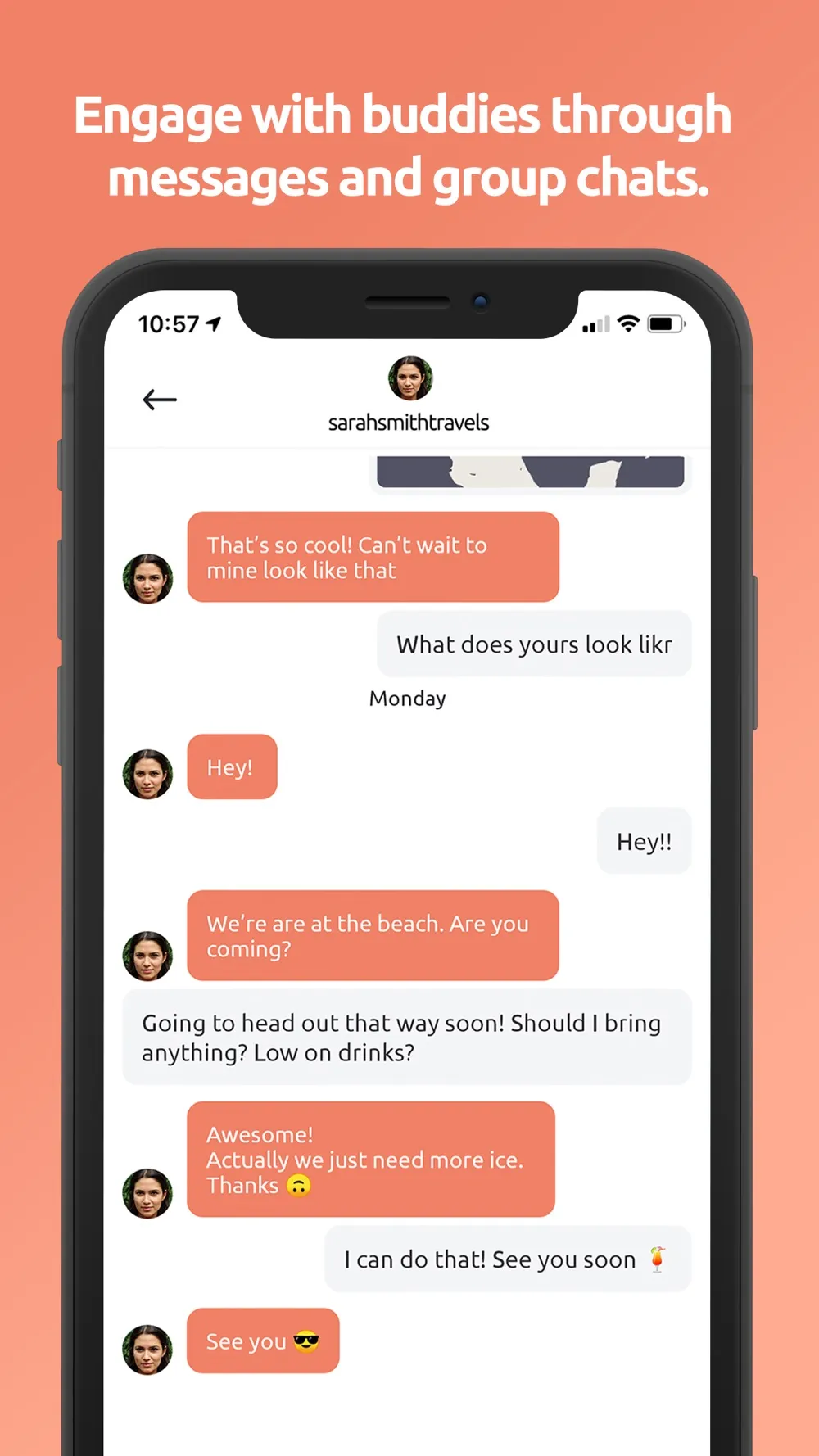 Messages and group chats with travel buddies