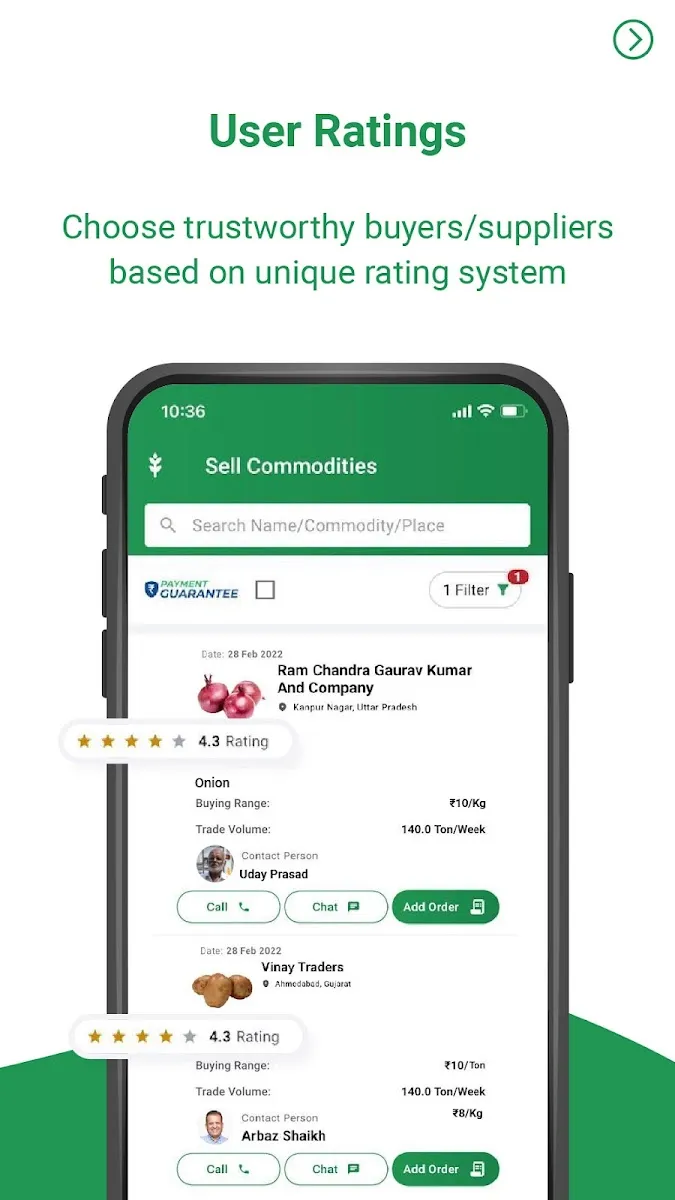 Trader ratings to pick trustworthy buyers and suppliers