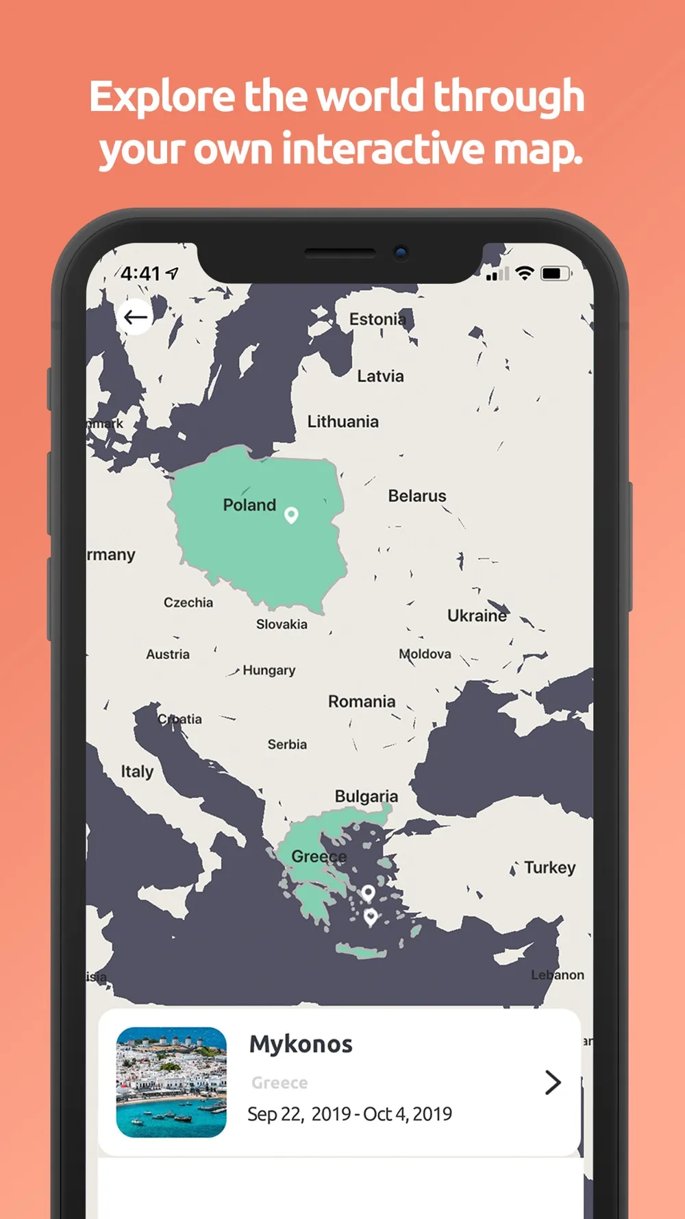 Interactive map of places visited